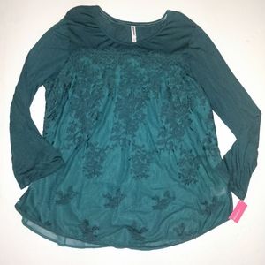 Xhilaration NWT Womens XXL Green Lacy Shirt Top